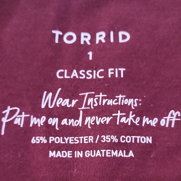 Torrid Maroon Classic Fit Tee with White Text - Picture 3 of 8